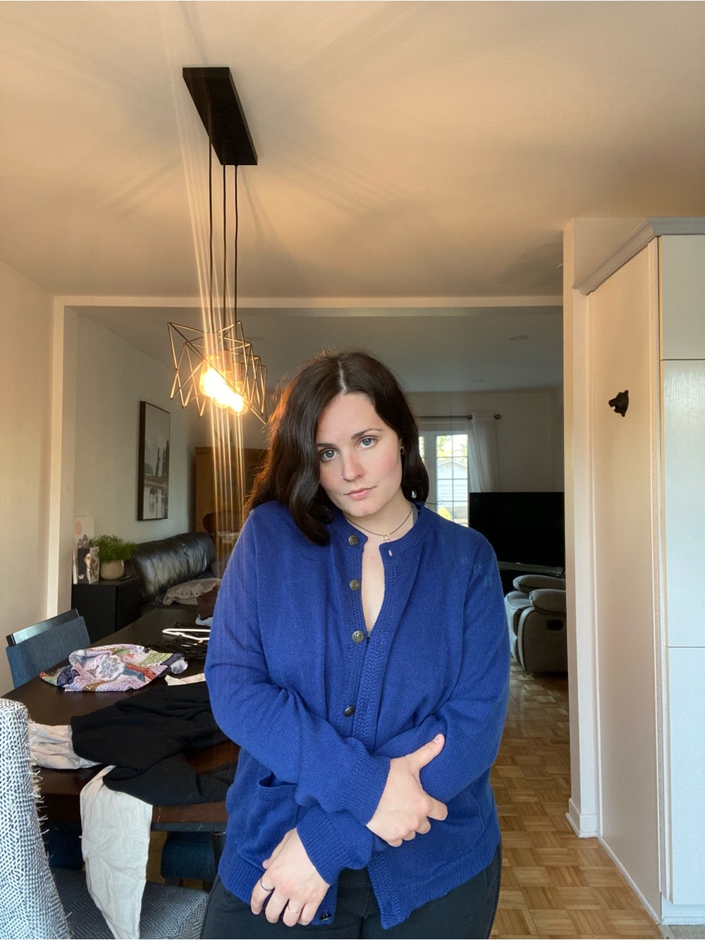 Classic Blue Button-Front Women's Blazer Jacket